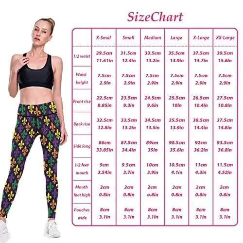 visesunny High Waist Yoga Pants with Pockets Mardi Gras with French Lily Tummy Control Workout Running Yoga Leggings for Women