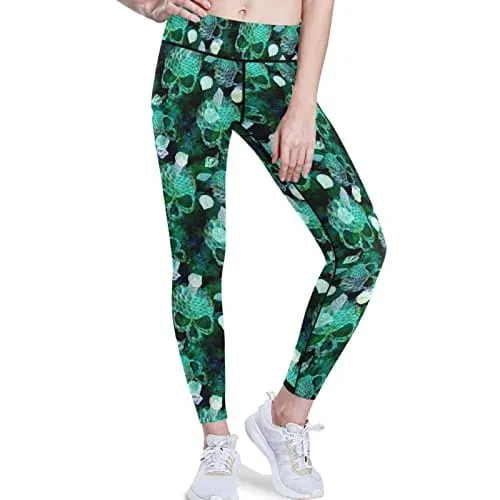 visesunny High Waist Yoga Pants with Pockets Mermaid Scale Seashell Skull Buttery Soft Tummy Control Running Workout Pants 4 Way Stretch Pocket Leggings