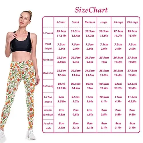 visesunny High Waist Yoga Pants with Pockets Peach Tropic Fruit Leaf Flower Tummy Control Workout Running Yoga Leggings for Women