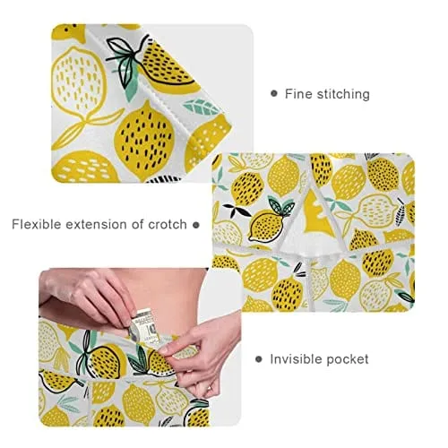 visesunny High Waist Yoga Pants with Pockets Summer Lemon with Dot Buttery Soft Tummy Control Running Workout Pants 4 Way Stretch Pocket Leggings