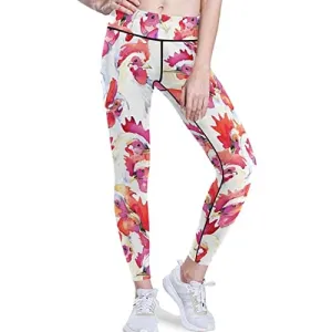 visesunny High Waist Yoga Pants with Pockets White Rooster Animal Buttery Soft Tummy Control Running Workout Pants 4 Way Stretch Pocket Leggings