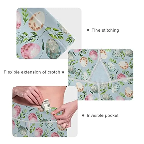 visesunny Watercolor Easter Bunny Egg High Waist Yoga Pants with Pockets Buttery Soft Tummy Control Running Workout Pants 4 Way Stretch Pocket Leggings