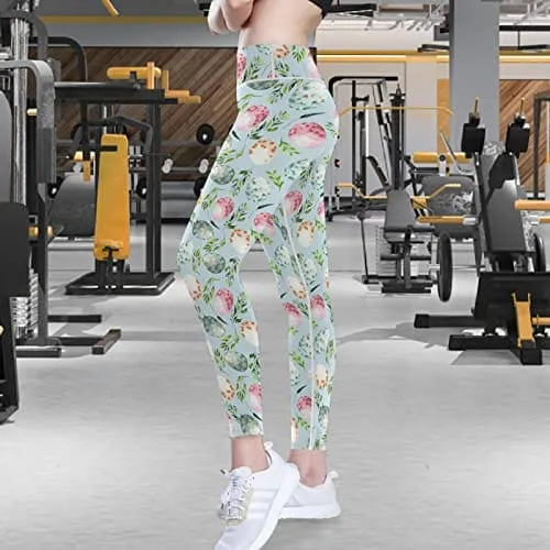 visesunny Watercolor Easter Bunny Egg High Waist Yoga Pants with Pockets Buttery Soft Tummy Control Running Workout Pants 4 Way Stretch Pocket Leggings