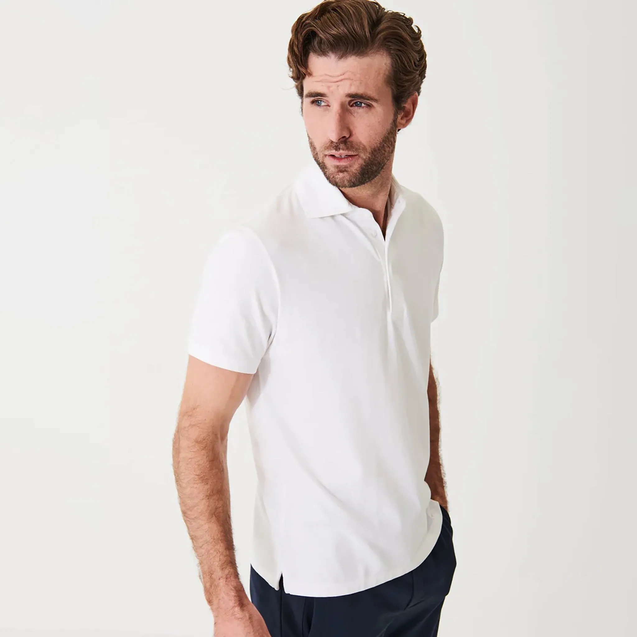 White Iconic Pima Cotton Stretch Short Sleeve Polo - Patrick Assaraf