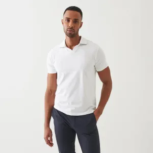 White Tipped Iconic Pima Cotton Stretch Open Polo Shirt - Patrick Assaraf