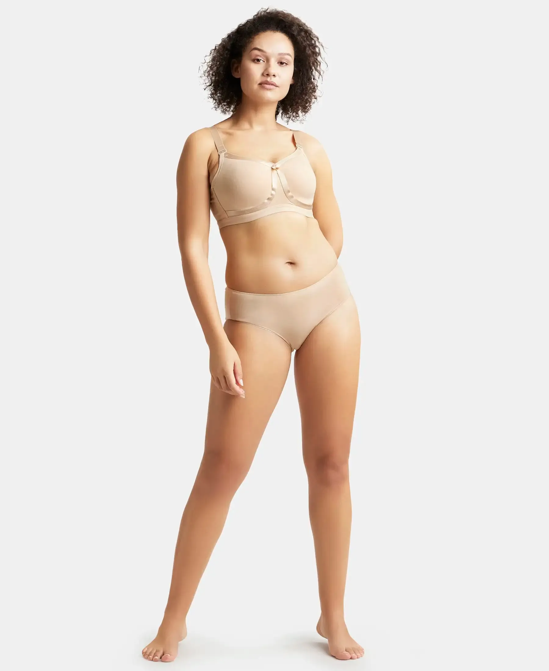 Wirefree Non Padded Plus Size Super Combed Cotton Elastane Stretch Full Coverage Everyday Bra with Detachable Straps - Light Skin