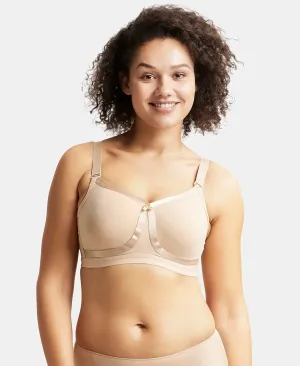 Wirefree Non Padded Plus Size Super Combed Cotton Elastane Stretch Full Coverage Everyday Bra with Detachable Straps - Light Skin
