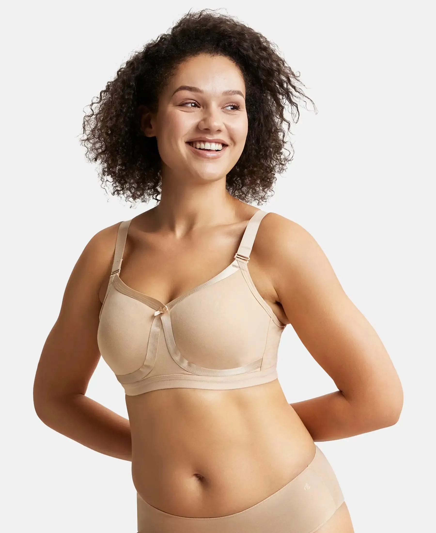 Wirefree Non Padded Plus Size Super Combed Cotton Elastane Stretch Full Coverage Everyday Bra with Detachable Straps - Light Skin