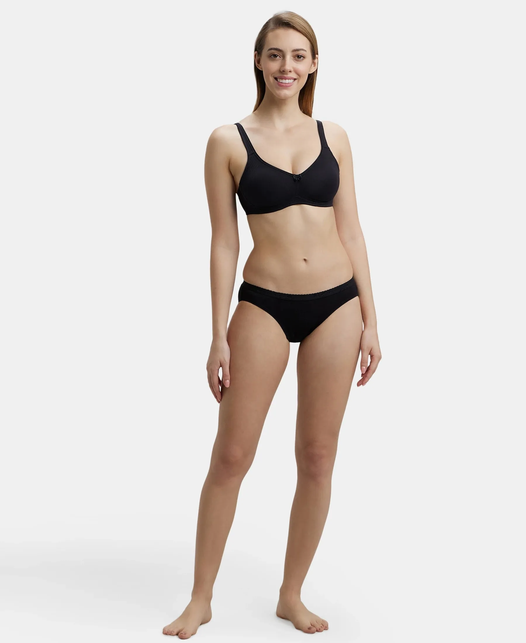 Wirefree Non Padded Super Combed Cotton Elastane Stretch Full Coverage Everyday Bra with Contoured Shaper Panel and Adjustable Straps - Black