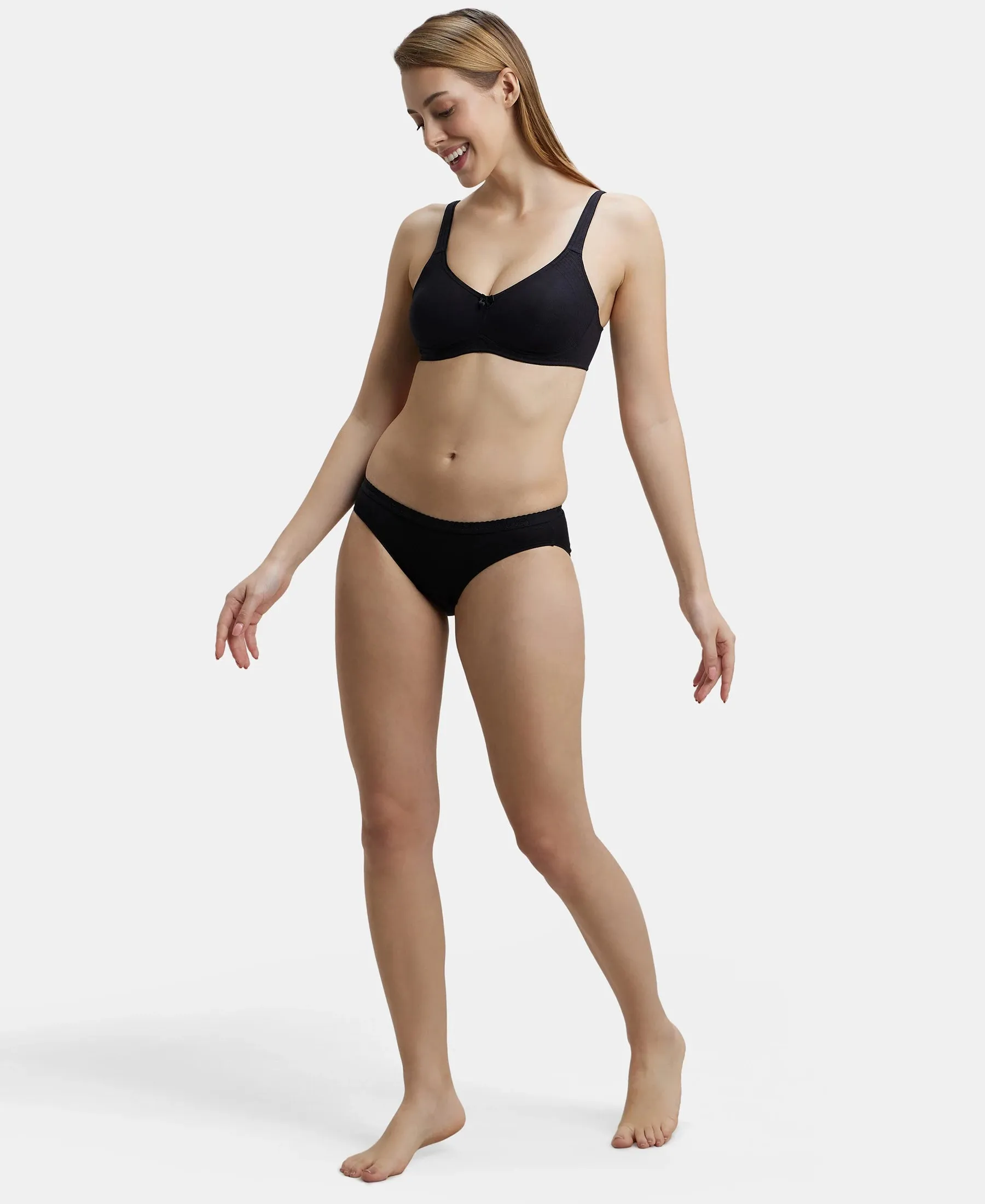 Wirefree Non Padded Super Combed Cotton Elastane Stretch Full Coverage Everyday Bra with Contoured Shaper Panel and Adjustable Straps - Black