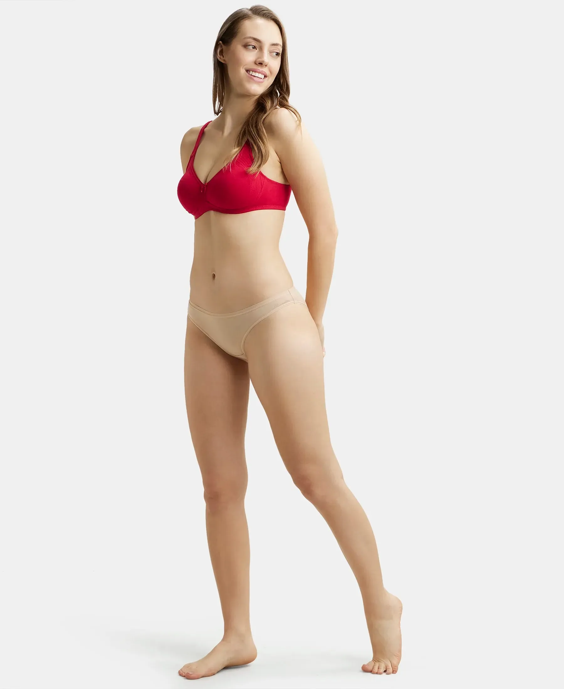 Wirefree Non Padded Super Combed Cotton Elastane Stretch Full Coverage Everyday Bra with Contoured Shaper Panel and Adjustable Straps - Red Love