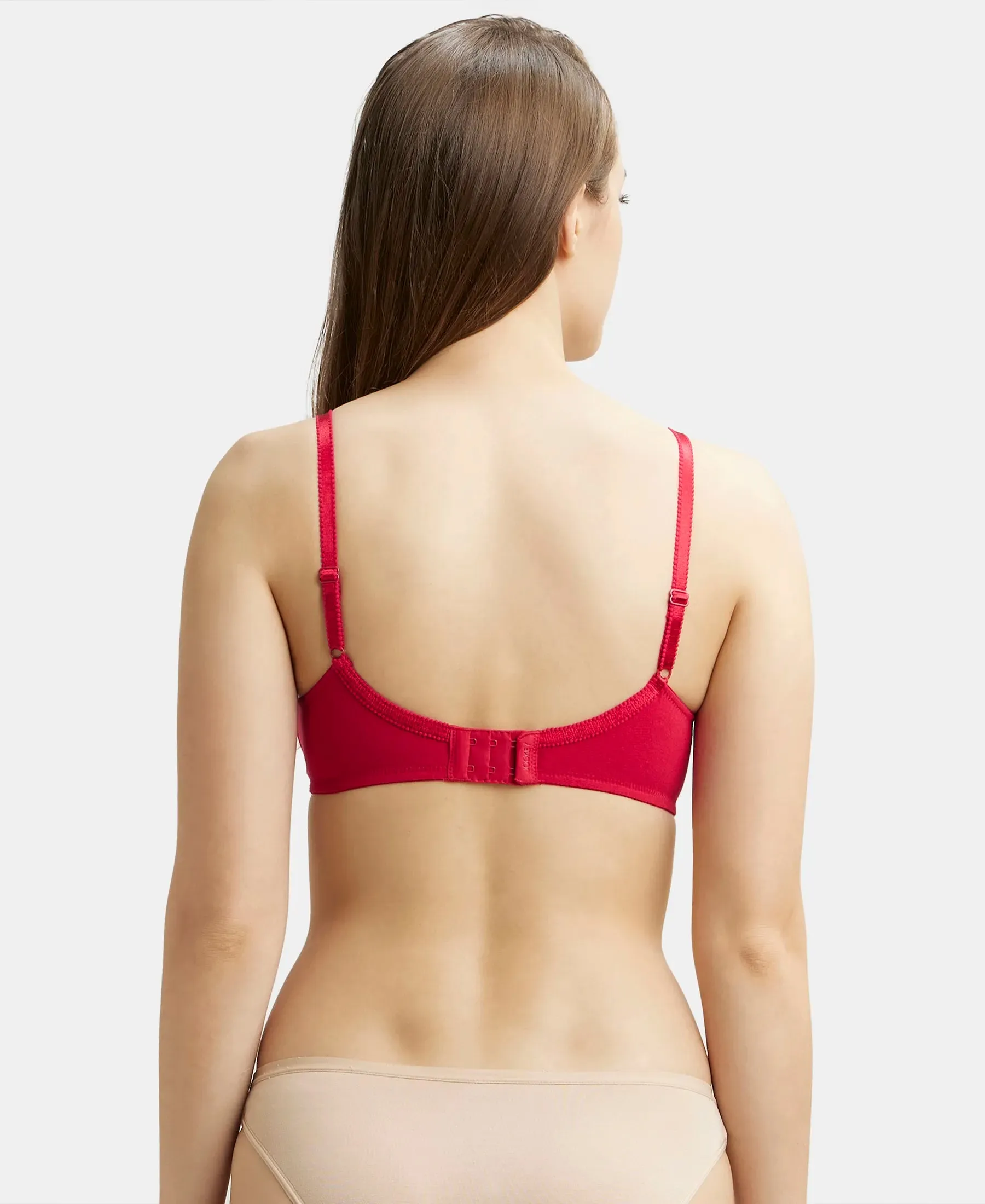 Wirefree Non Padded Super Combed Cotton Elastane Stretch Full Coverage Everyday Bra with Contoured Shaper Panel and Adjustable Straps - Red Love