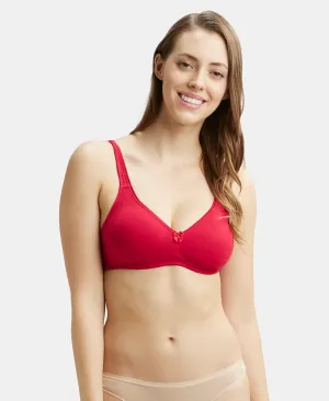 Wirefree Non Padded Super Combed Cotton Elastane Stretch Full Coverage Everyday Bra with Contoured Shaper Panel and Adjustable Straps - Red Love