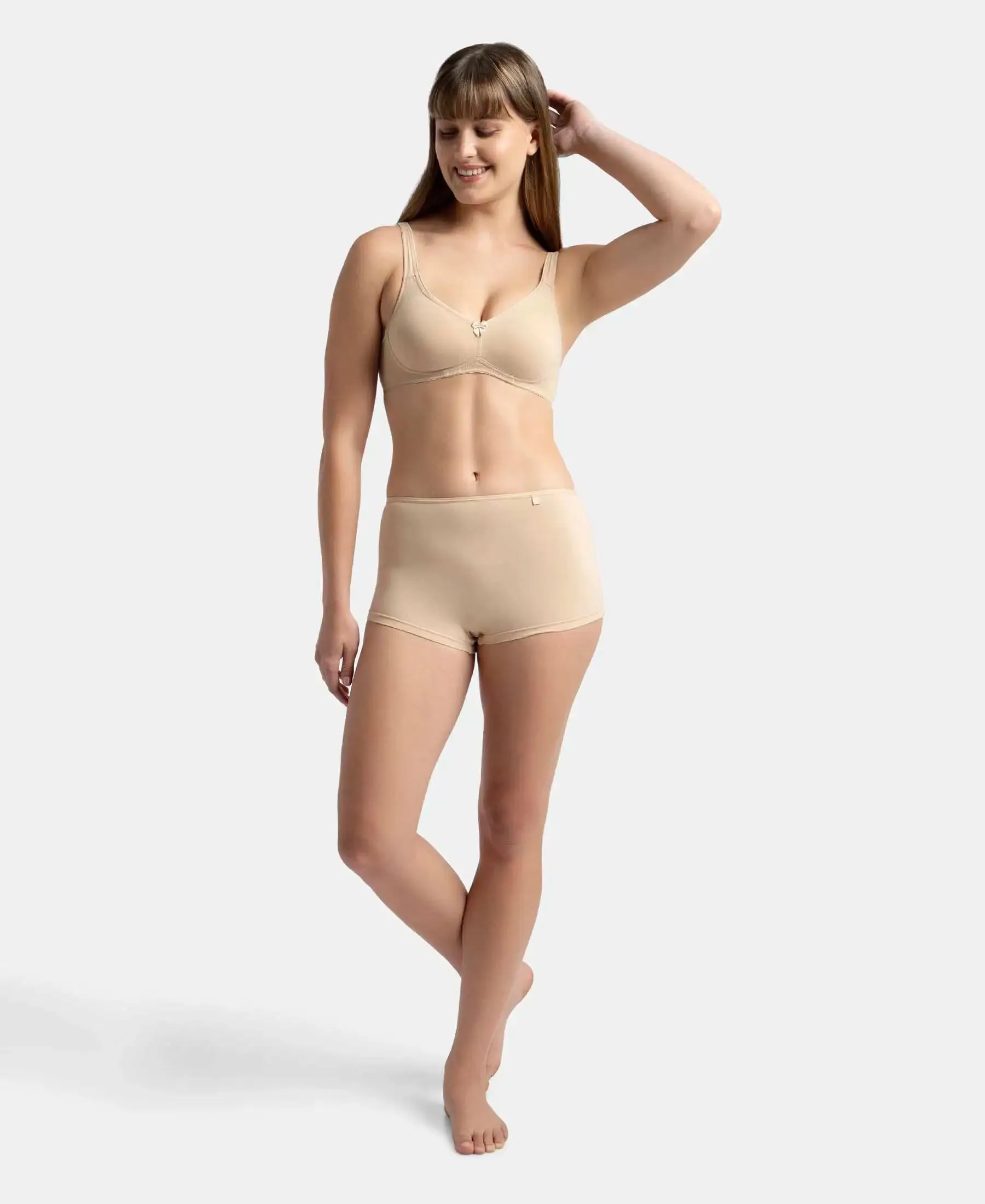 Wirefree Non Padded Super Combed Cotton Elastane Stretch Full Coverage Everyday Bra with Contoured Shaper Panel and Adjustable Straps - Skin