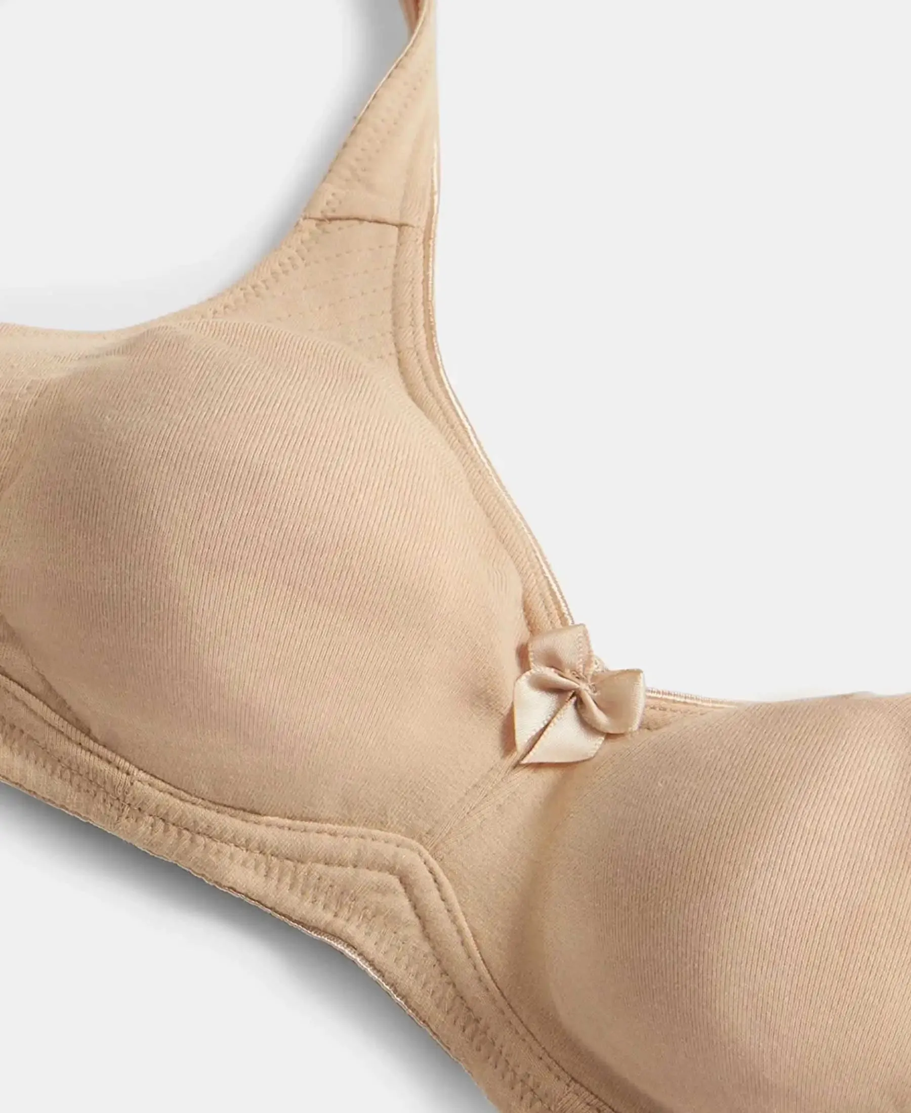 Wirefree Non Padded Super Combed Cotton Elastane Stretch Full Coverage Everyday Bra with Contoured Shaper Panel and Adjustable Straps - Skin