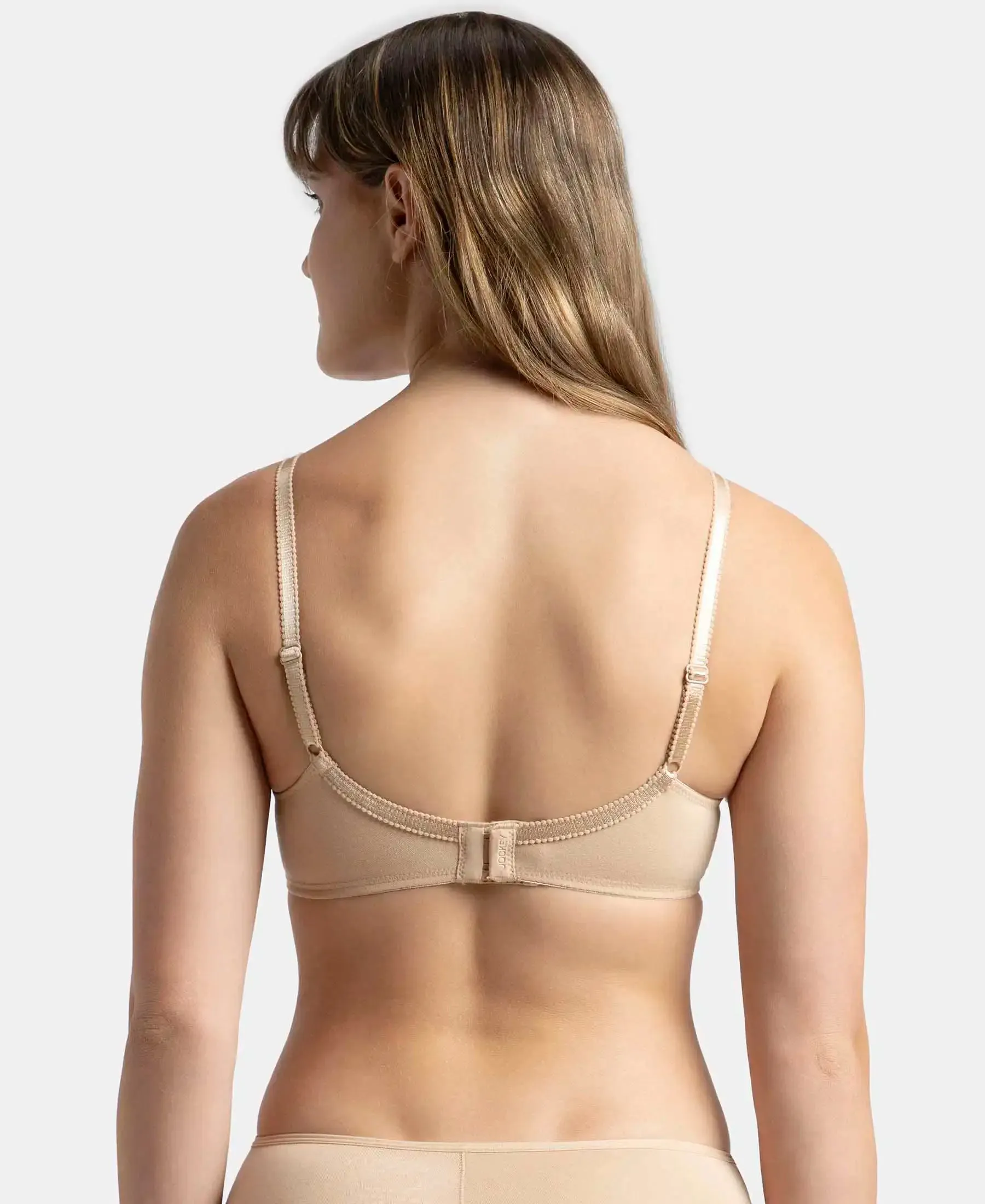 Wirefree Non Padded Super Combed Cotton Elastane Stretch Full Coverage Everyday Bra with Contoured Shaper Panel and Adjustable Straps - Skin