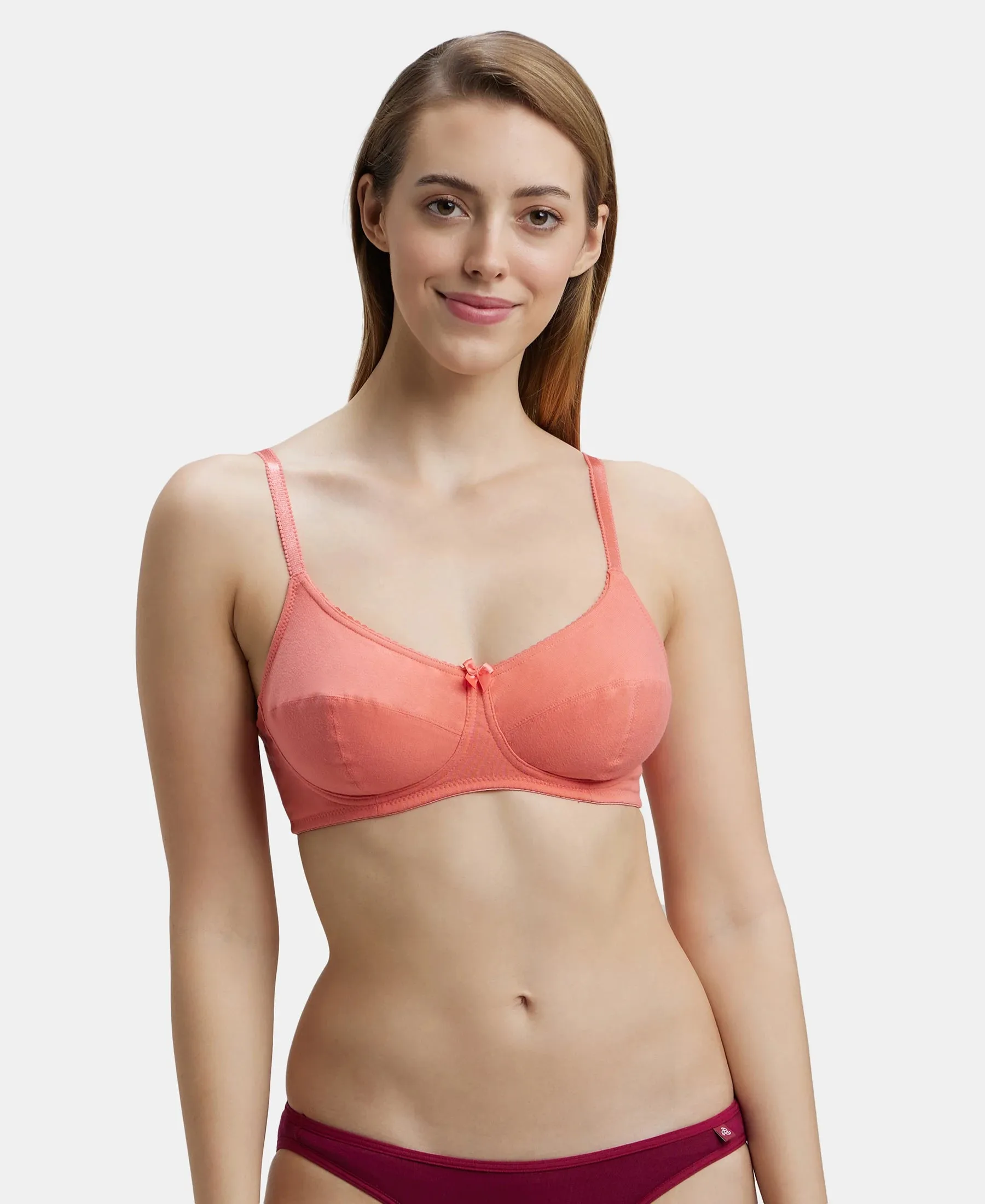 Wirefree Non Padded Super Combed Cotton Elastane Stretch Full Coverage Everyday Bra with Soft Adjustable Straps - Blush Pink