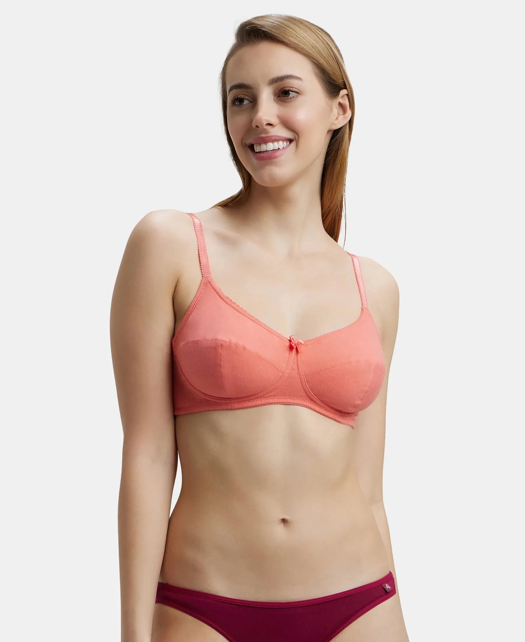 Wirefree Non Padded Super Combed Cotton Elastane Stretch Full Coverage Everyday Bra with Soft Adjustable Straps - Blush Pink