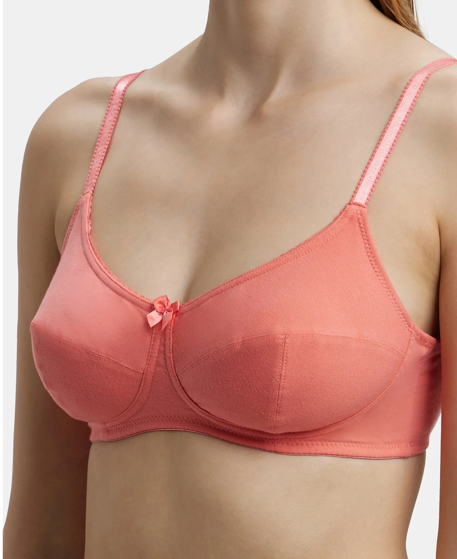 Wirefree Non Padded Super Combed Cotton Elastane Stretch Full Coverage Everyday Bra with Soft Adjustable Straps - Blush Pink