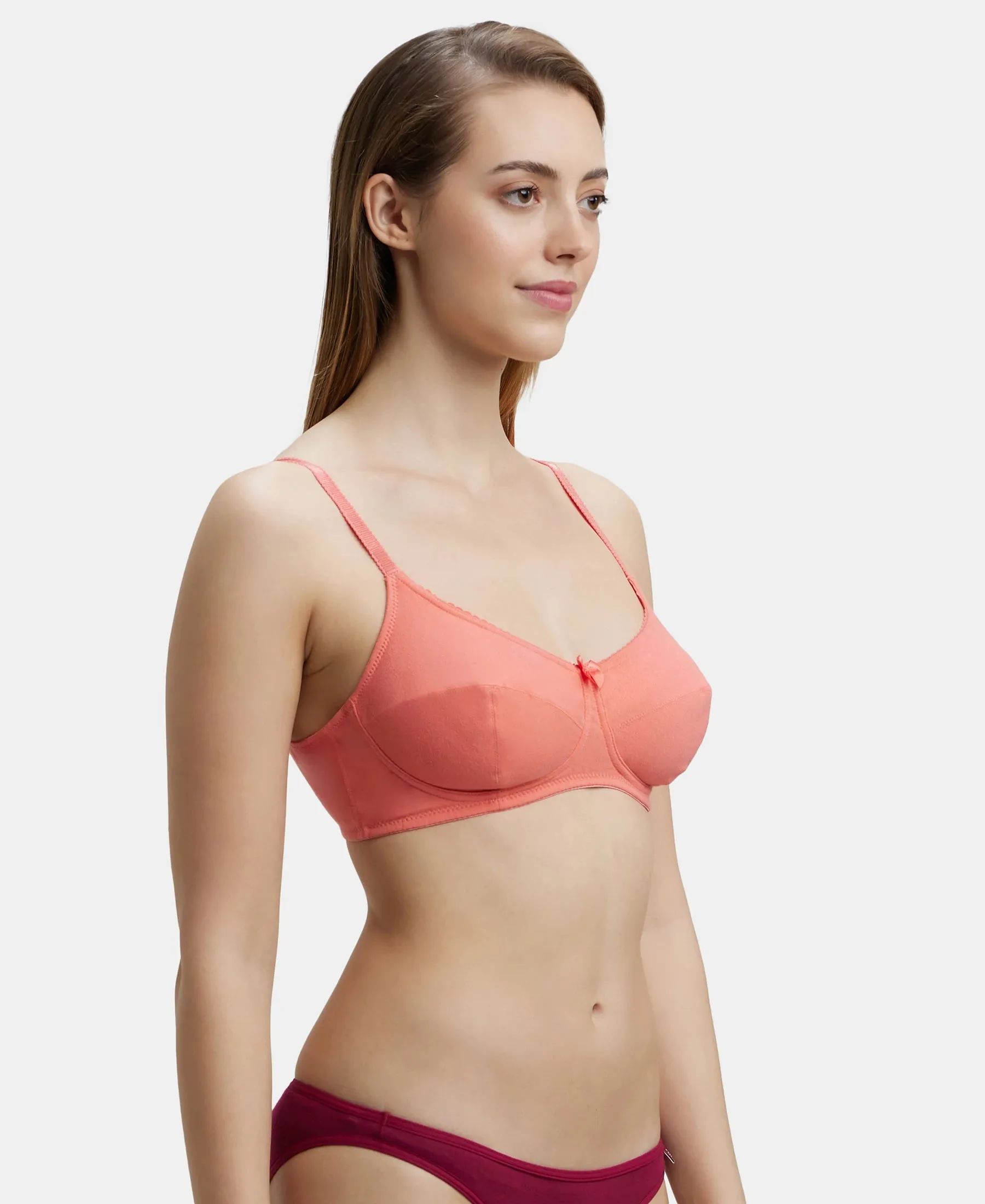 Wirefree Non Padded Super Combed Cotton Elastane Stretch Full Coverage Everyday Bra with Soft Adjustable Straps - Blush Pink