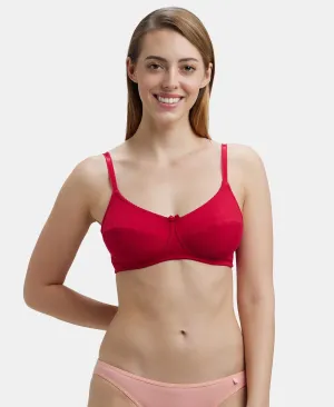 Wirefree Non Padded Super Combed Cotton Elastane Stretch Full Coverage Everyday Bra with Soft Adjustable Straps - Red Love