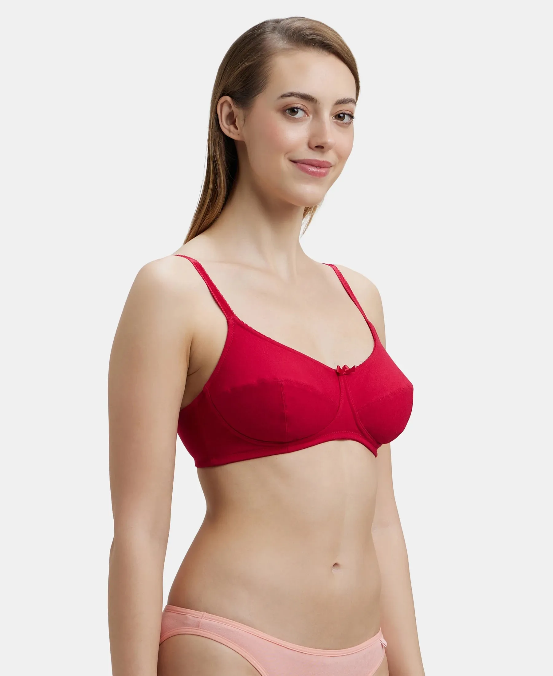 Wirefree Non Padded Super Combed Cotton Elastane Stretch Full Coverage Everyday Bra with Soft Adjustable Straps - Red Love
