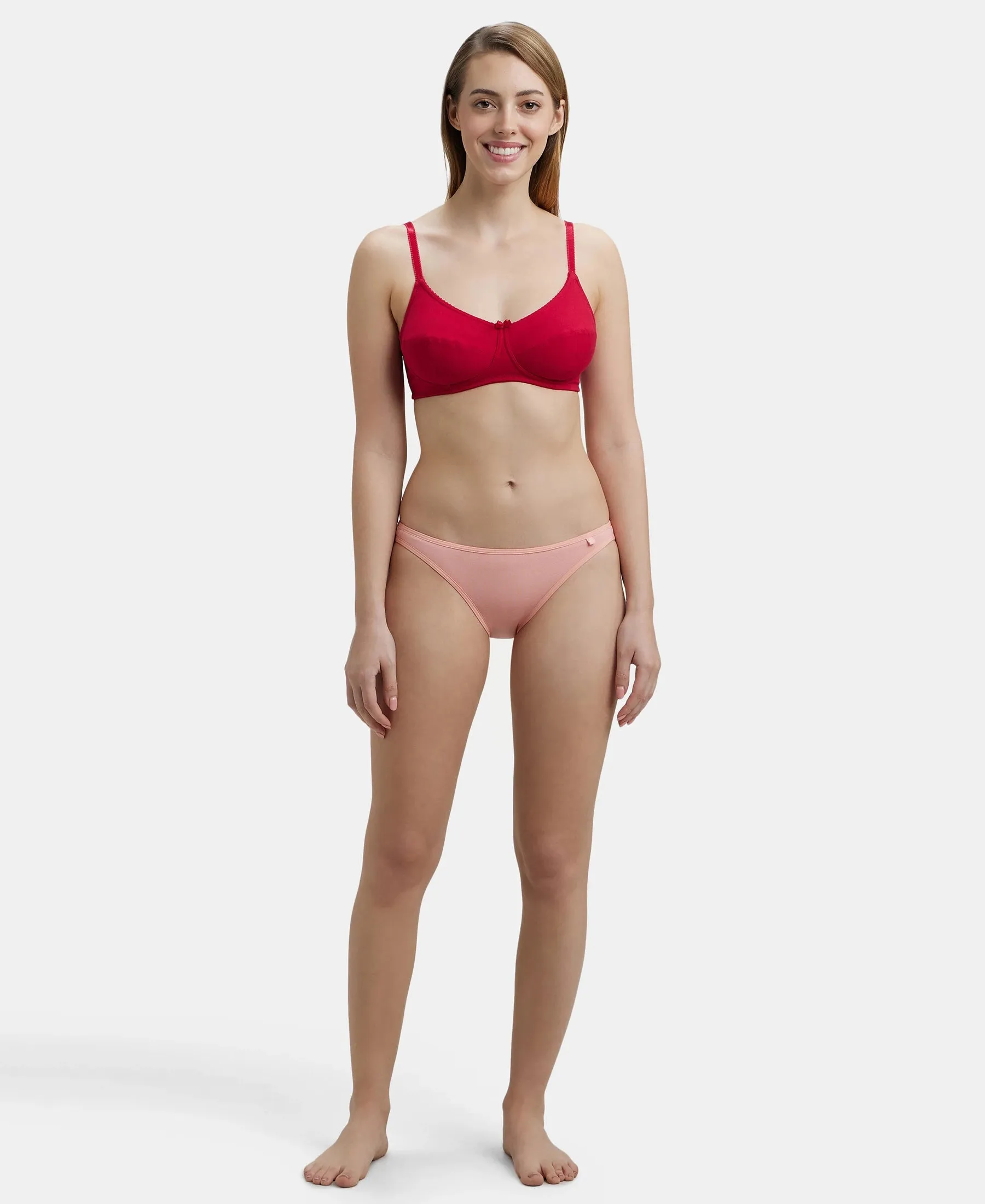 Wirefree Non Padded Super Combed Cotton Elastane Stretch Full Coverage Everyday Bra with Soft Adjustable Straps - Red Love
