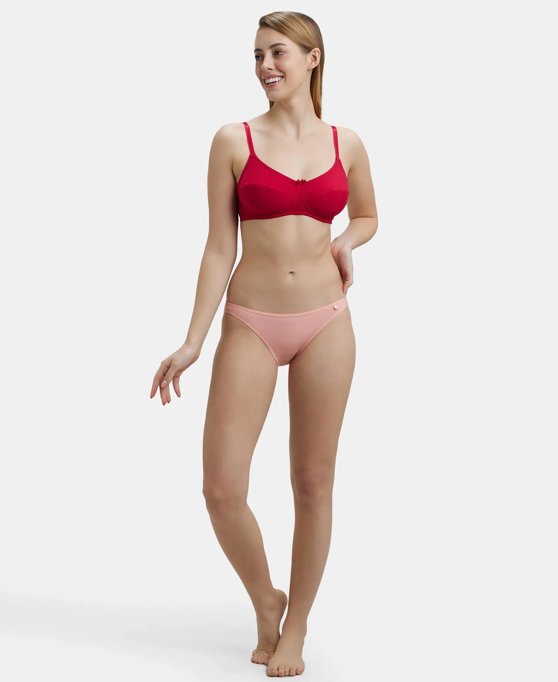 Wirefree Non Padded Super Combed Cotton Elastane Stretch Full Coverage Everyday Bra with Soft Adjustable Straps - Red Love