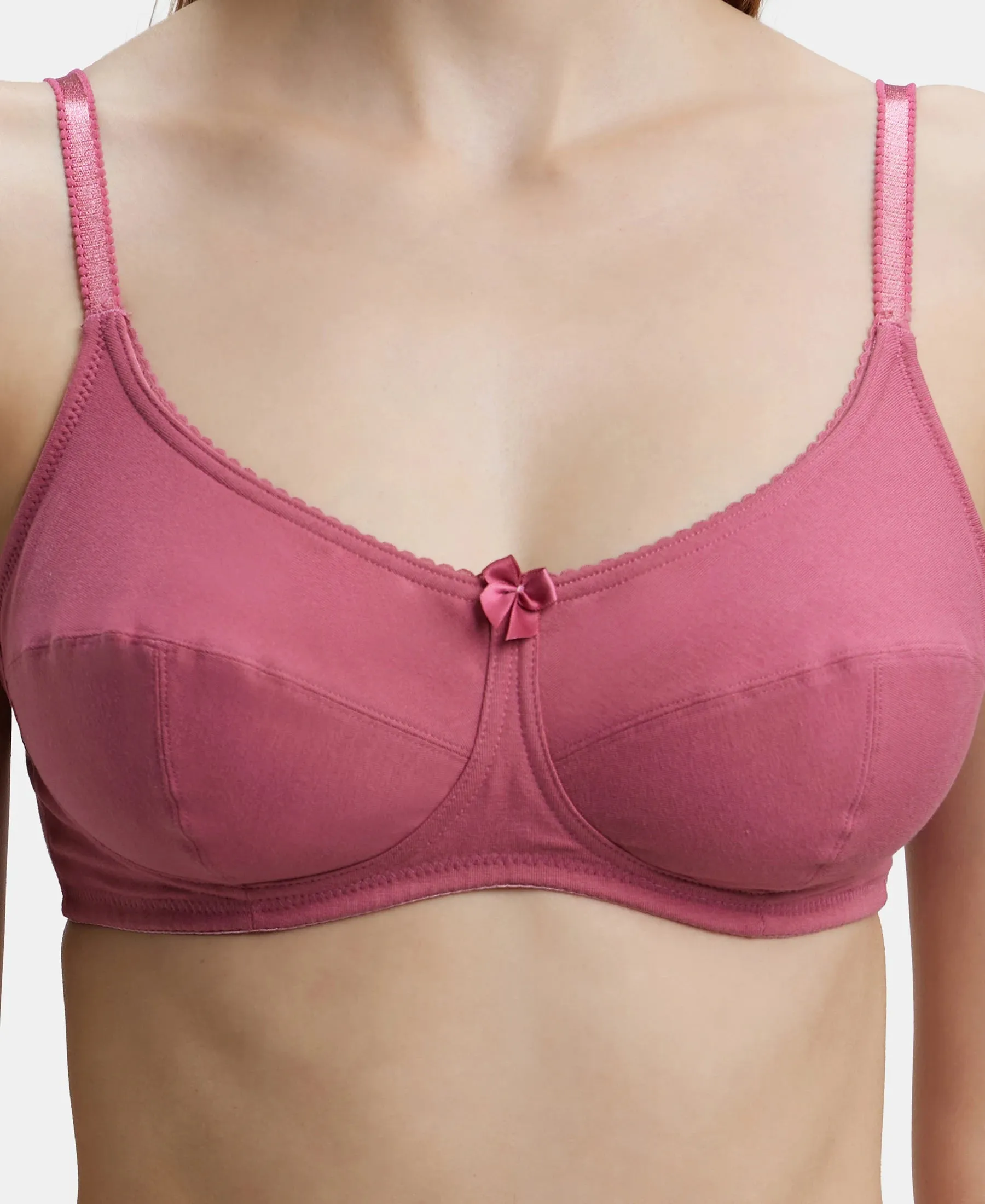 Wirefree Non Padded Super Combed Cotton Elastane Stretch Full Coverage Everyday Bra with Soft Adjustable Straps - Rose Wine