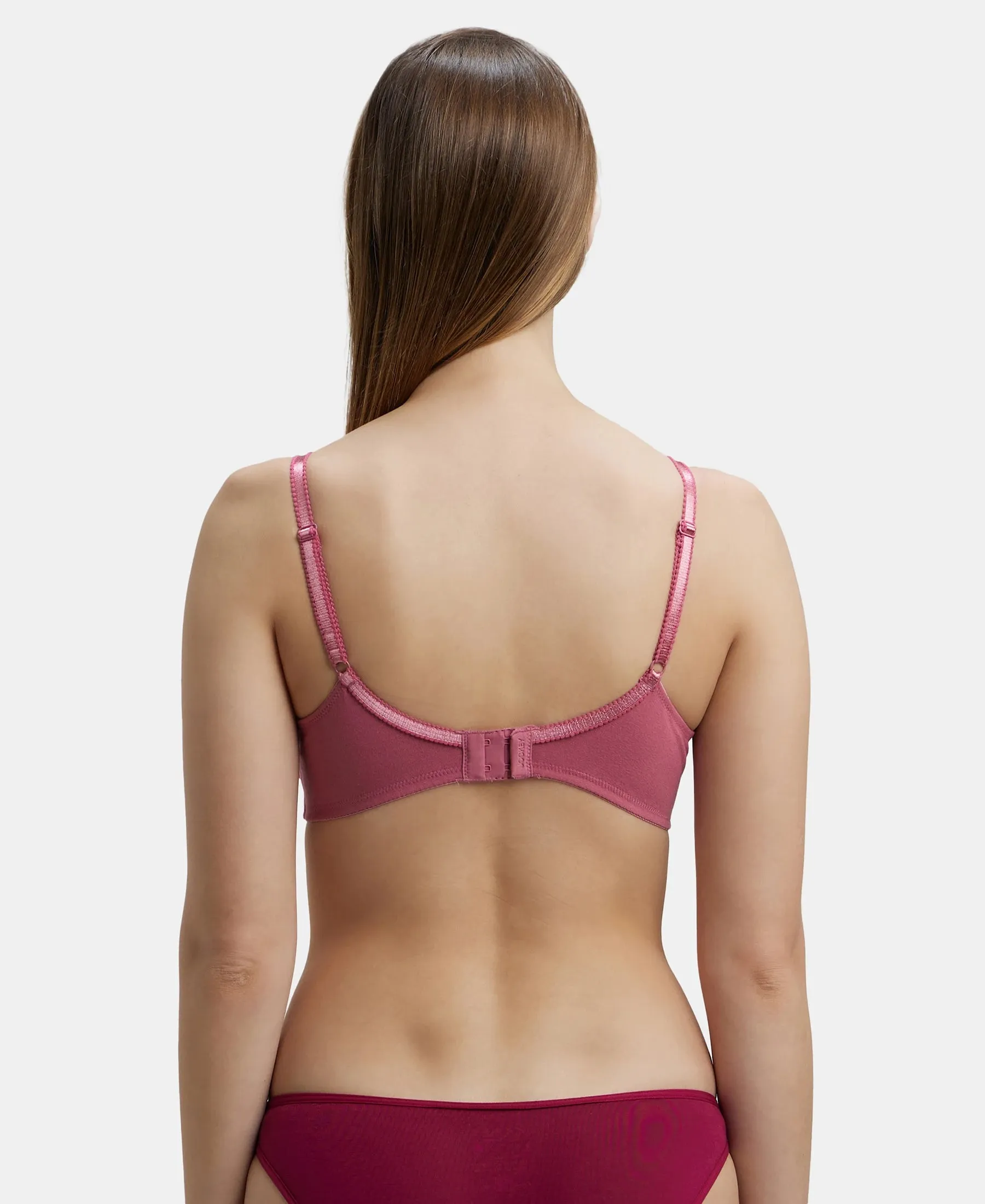 Wirefree Non Padded Super Combed Cotton Elastane Stretch Full Coverage Everyday Bra with Soft Adjustable Straps - Rose Wine