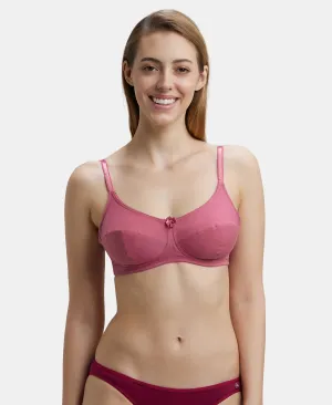 Wirefree Non Padded Super Combed Cotton Elastane Stretch Full Coverage Everyday Bra with Soft Adjustable Straps - Rose Wine