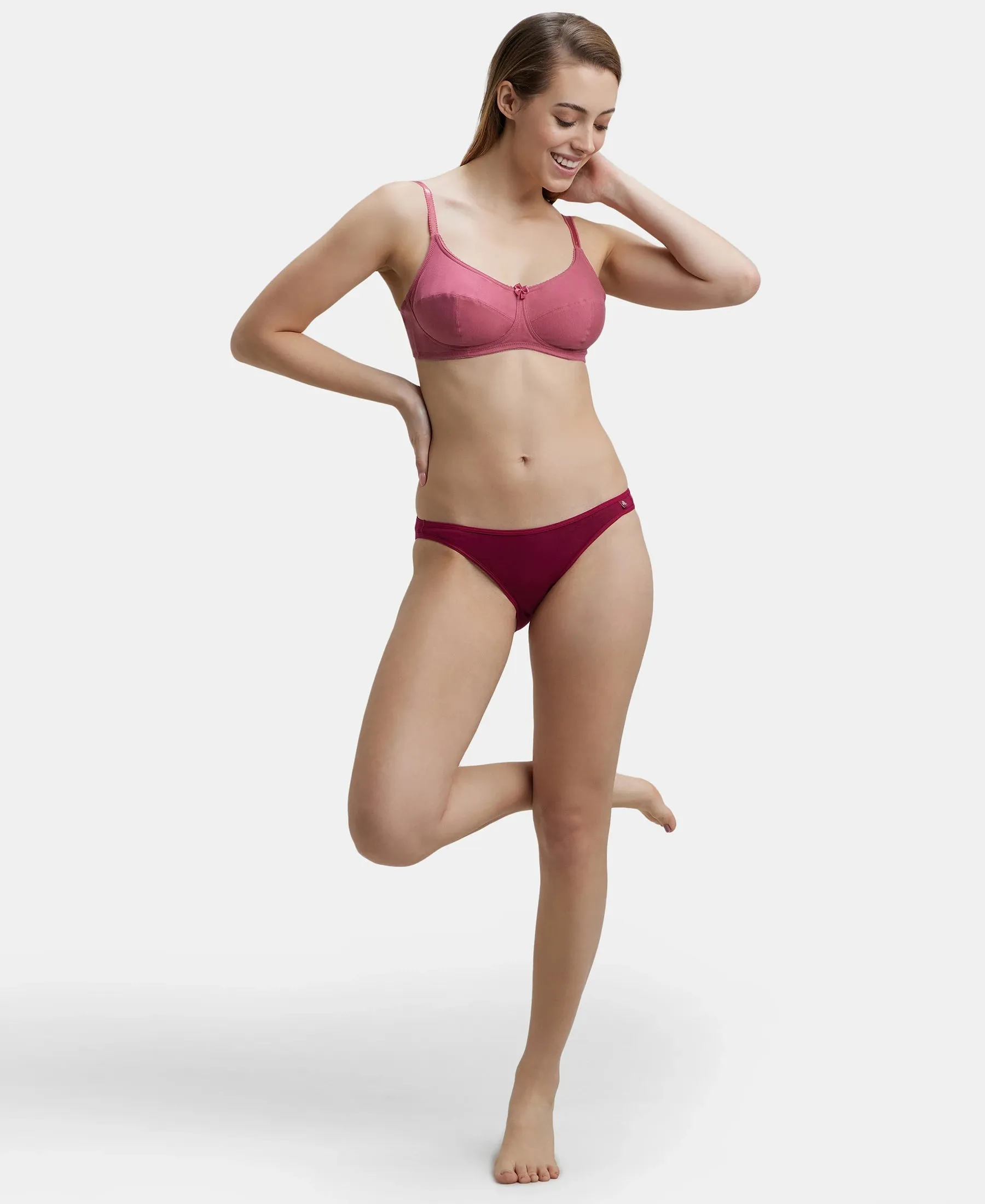 Wirefree Non Padded Super Combed Cotton Elastane Stretch Full Coverage Everyday Bra with Soft Adjustable Straps - Rose Wine