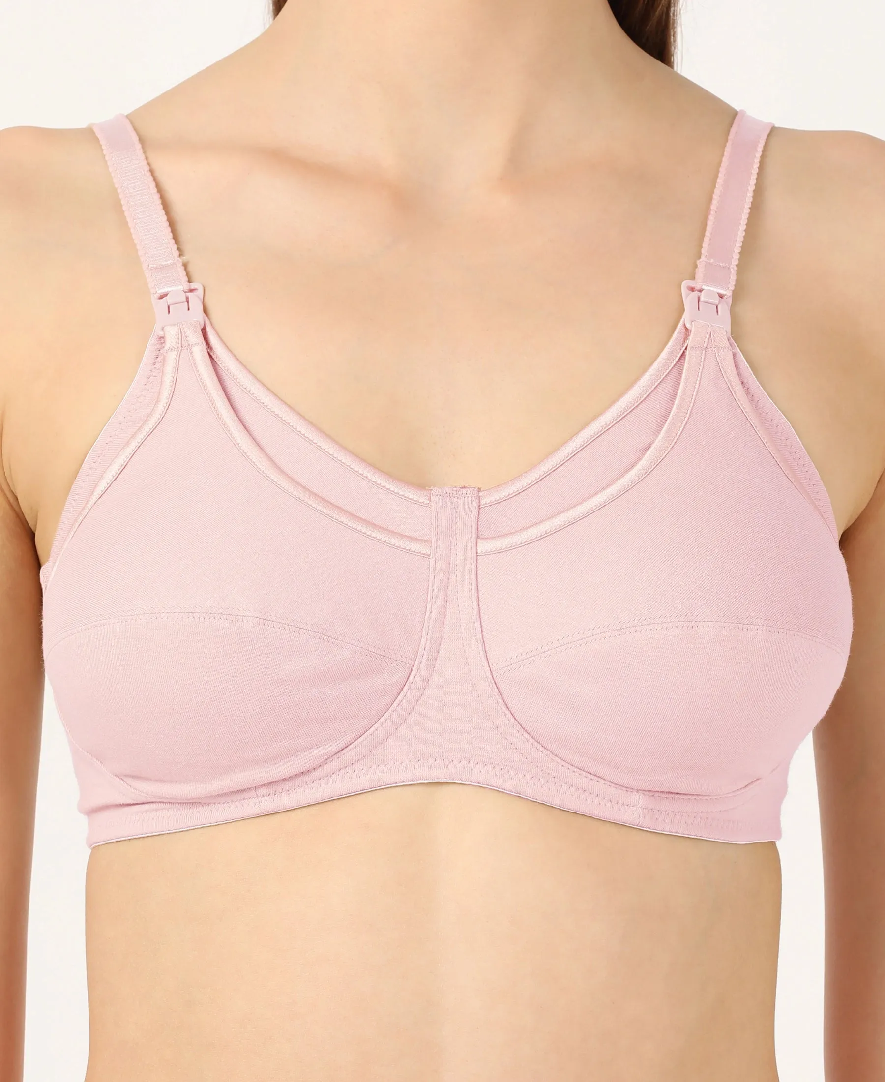 Wirefree Non Padded Super Combed Cotton Elastane Stretch Full Coverage Nursing Bra with Front Clasp Opening - Candy Pink