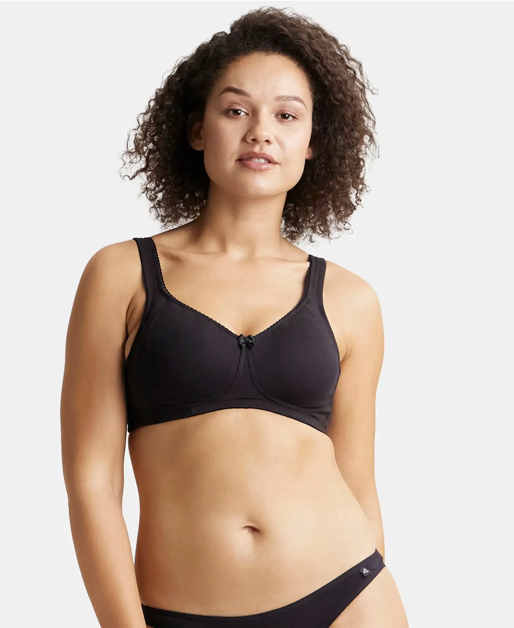 Wirefree Non Padded Super Combed Cotton Elastane Stretch Full Coverage Plus Size Bra Plush Lining Cup - Black