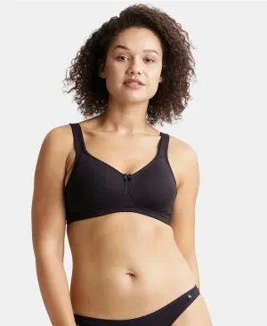 Wirefree Non Padded Super Combed Cotton Elastane Stretch Full Coverage Plus Size Bra Plush Lining Cup - Black
