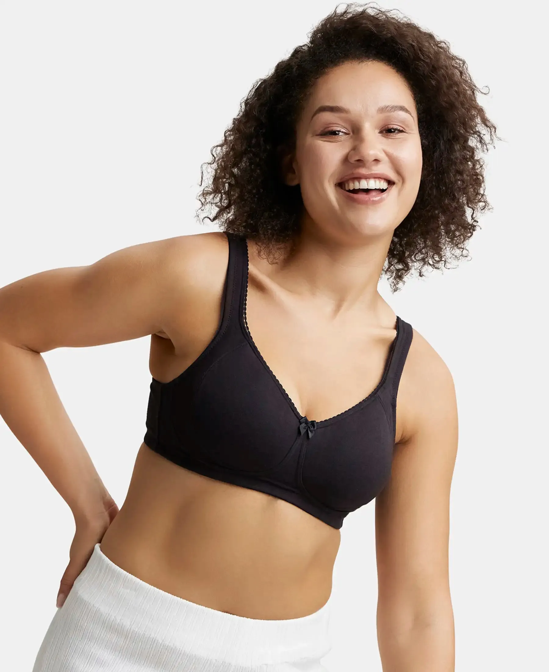 Wirefree Non Padded Super Combed Cotton Elastane Stretch Full Coverage Plus Size Bra Plush Lining Cup - Black