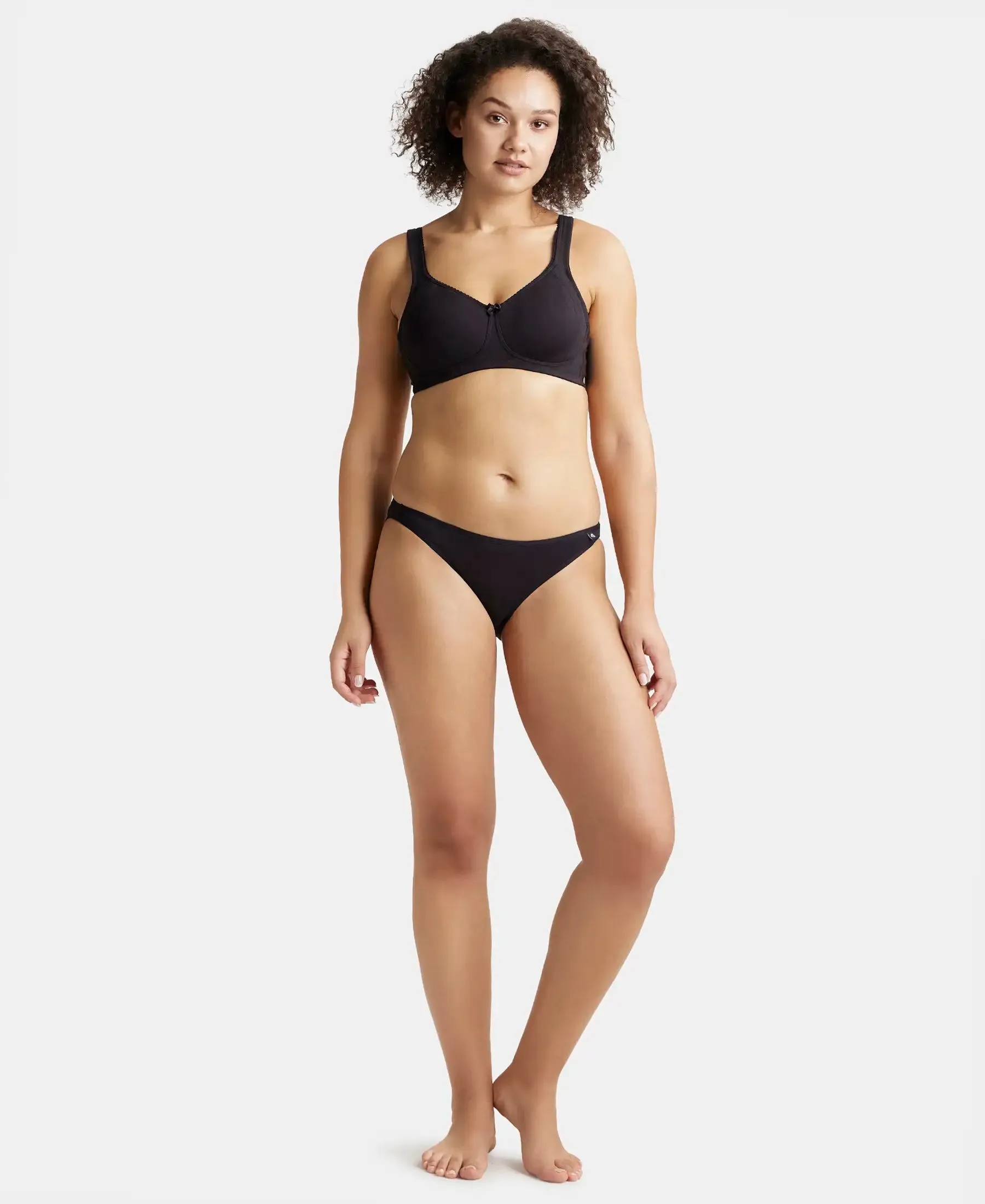 Wirefree Non Padded Super Combed Cotton Elastane Stretch Full Coverage Plus Size Bra Plush Lining Cup - Black
