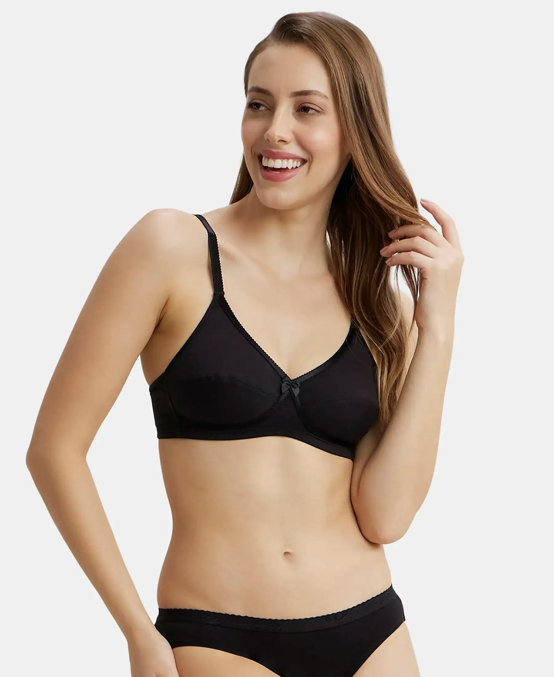 Wirefree Non Padded Super Combed Cotton Elastane Stretch Medium Coverage Cross Over Everyday Bra - Black