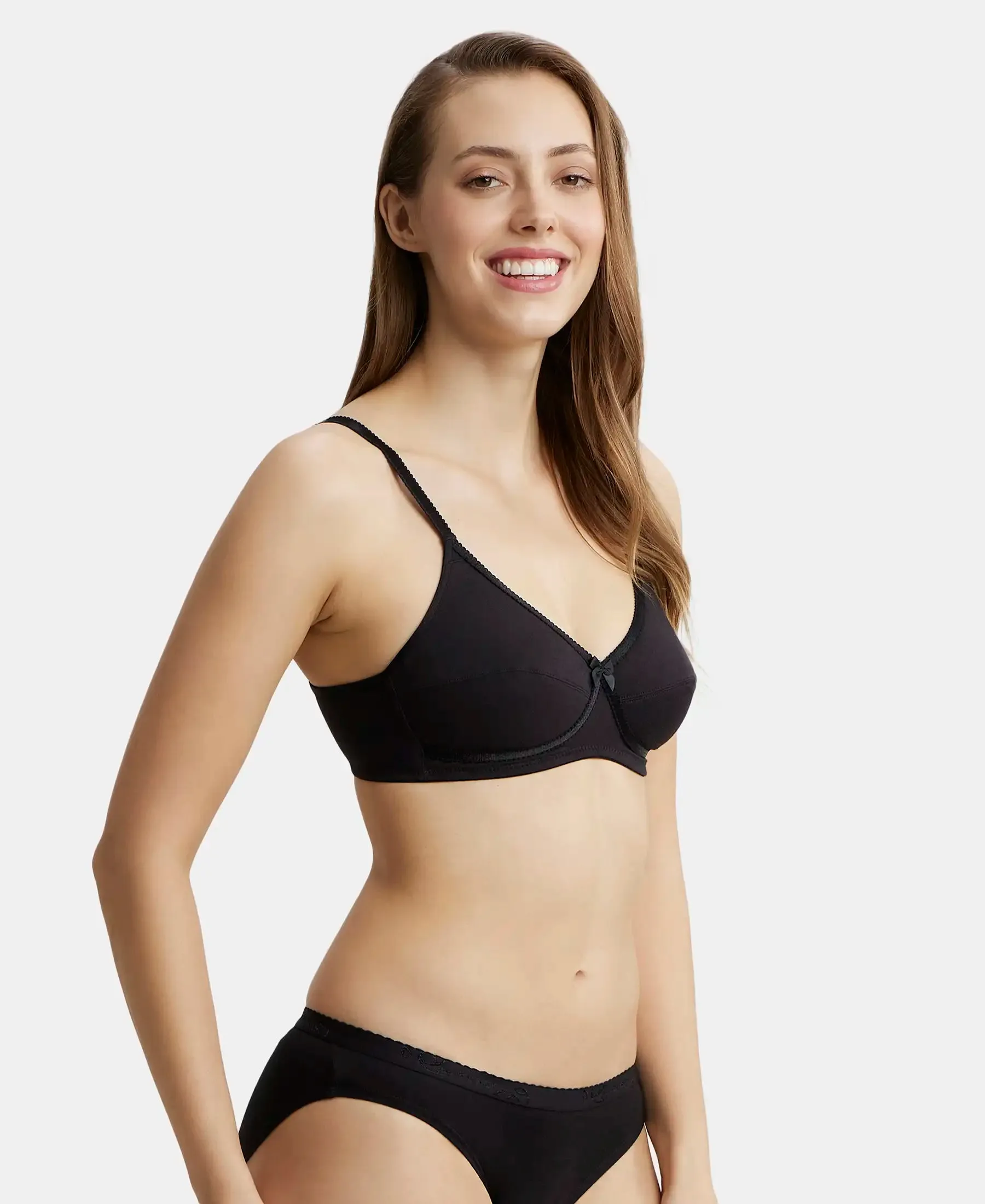 Wirefree Non Padded Super Combed Cotton Elastane Stretch Medium Coverage Cross Over Everyday Bra - Black