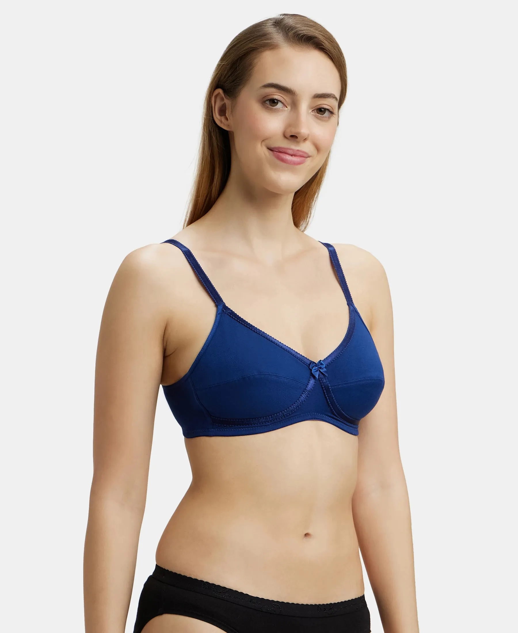 Wirefree Non Padded Super Combed Cotton Elastane Stretch Medium Coverage Cross Over Everyday Bra - Blue Depth