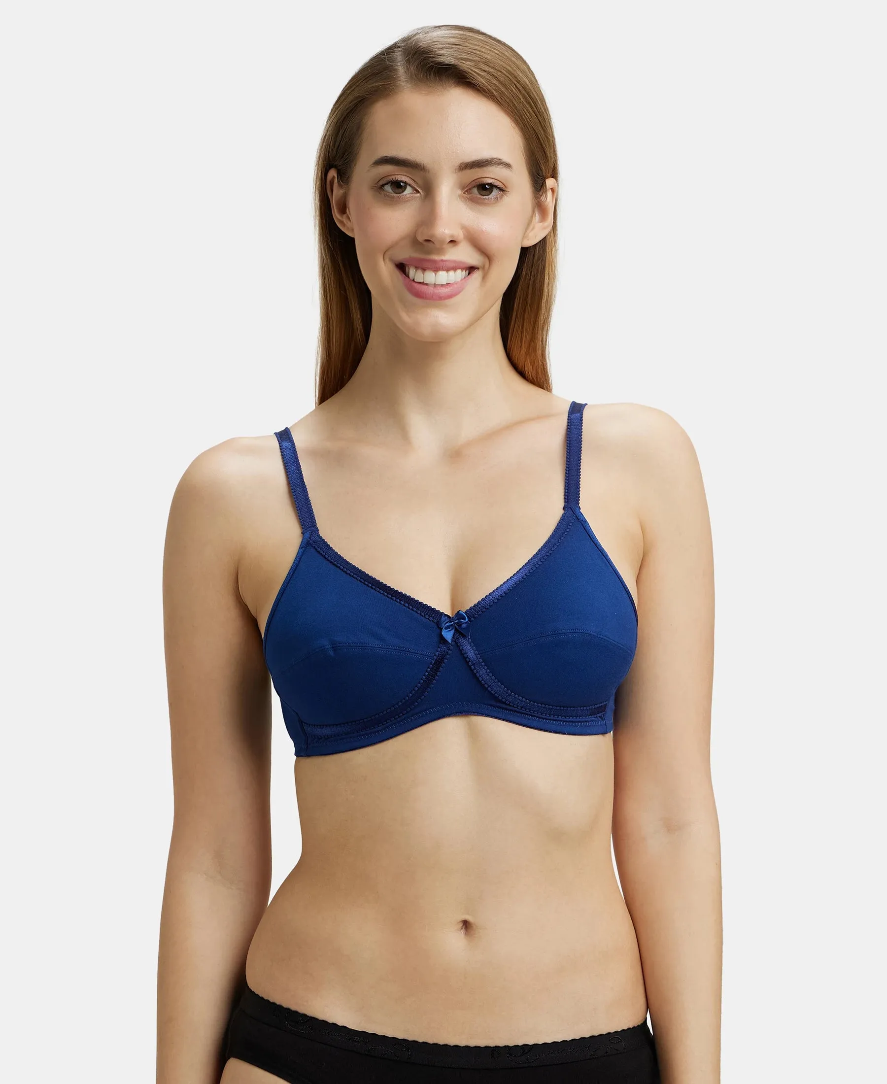 Wirefree Non Padded Super Combed Cotton Elastane Stretch Medium Coverage Cross Over Everyday Bra - Blue Depth