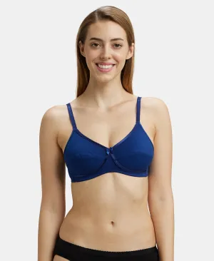 Wirefree Non Padded Super Combed Cotton Elastane Stretch Medium Coverage Cross Over Everyday Bra - Blue Depth