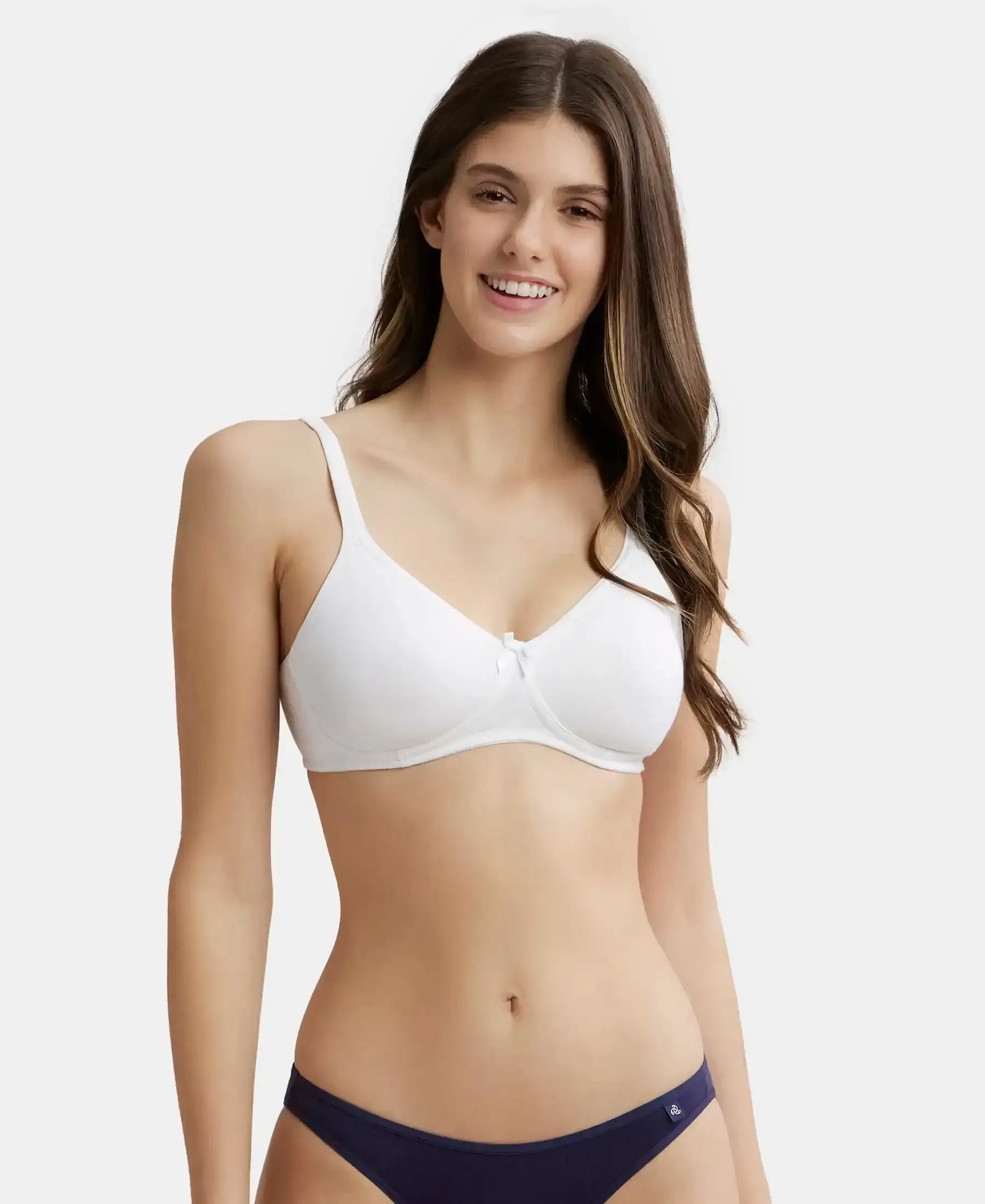 Wirefree Non Padded Super Combed Cotton Elastane Stretch Medium Coverage Everyday Bra with Concealed Shaper Panel - White