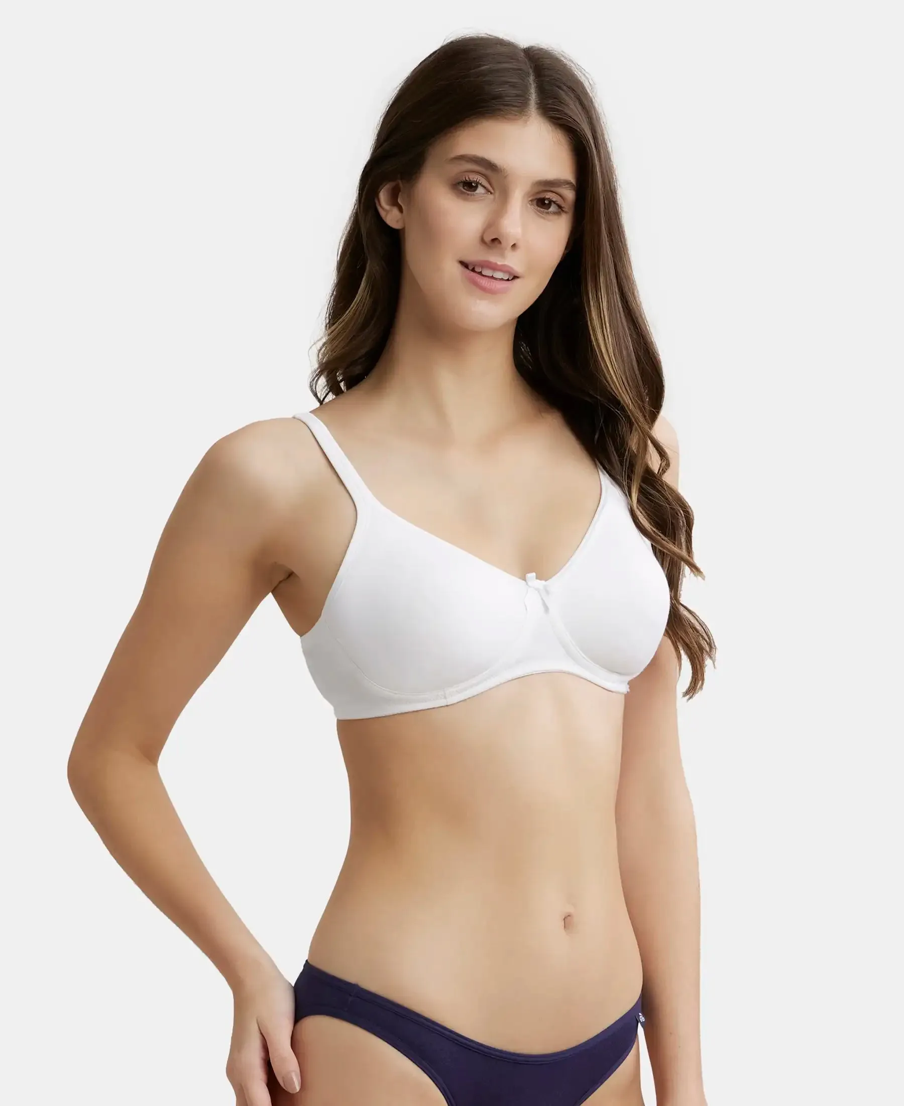 Wirefree Non Padded Super Combed Cotton Elastane Stretch Medium Coverage Everyday Bra with Concealed Shaper Panel - White