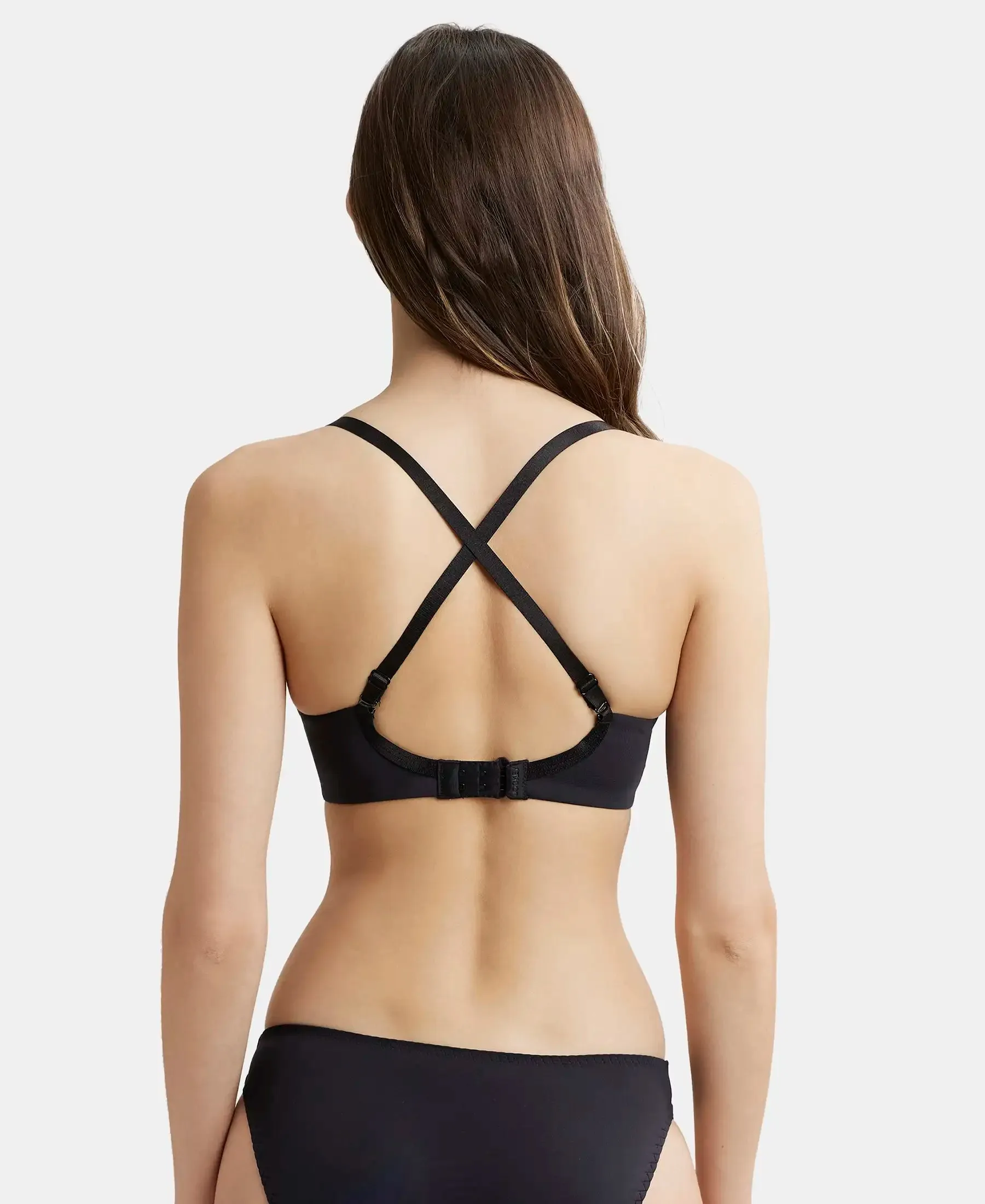 Wirefree Padded Soft Touch Microfiber Elastane Stretch Full Coverage T-Shirt Bra with Lace Styling - Black