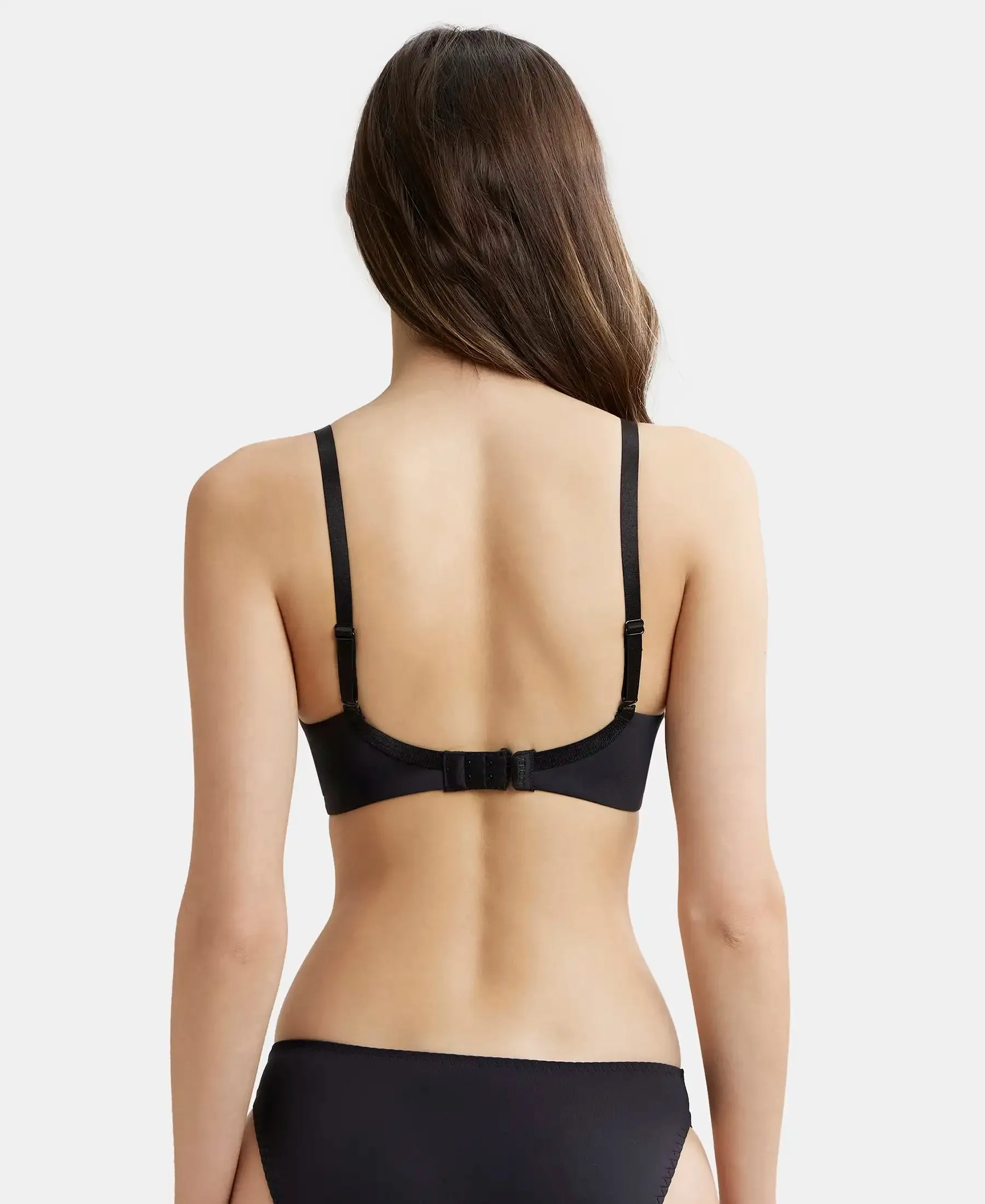 Wirefree Padded Soft Touch Microfiber Elastane Stretch Full Coverage T-Shirt Bra with Lace Styling - Black