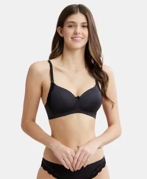 Wirefree Padded Soft Touch Microfiber Elastane Stretch Full Coverage T-Shirt Bra with Lace Styling - Black