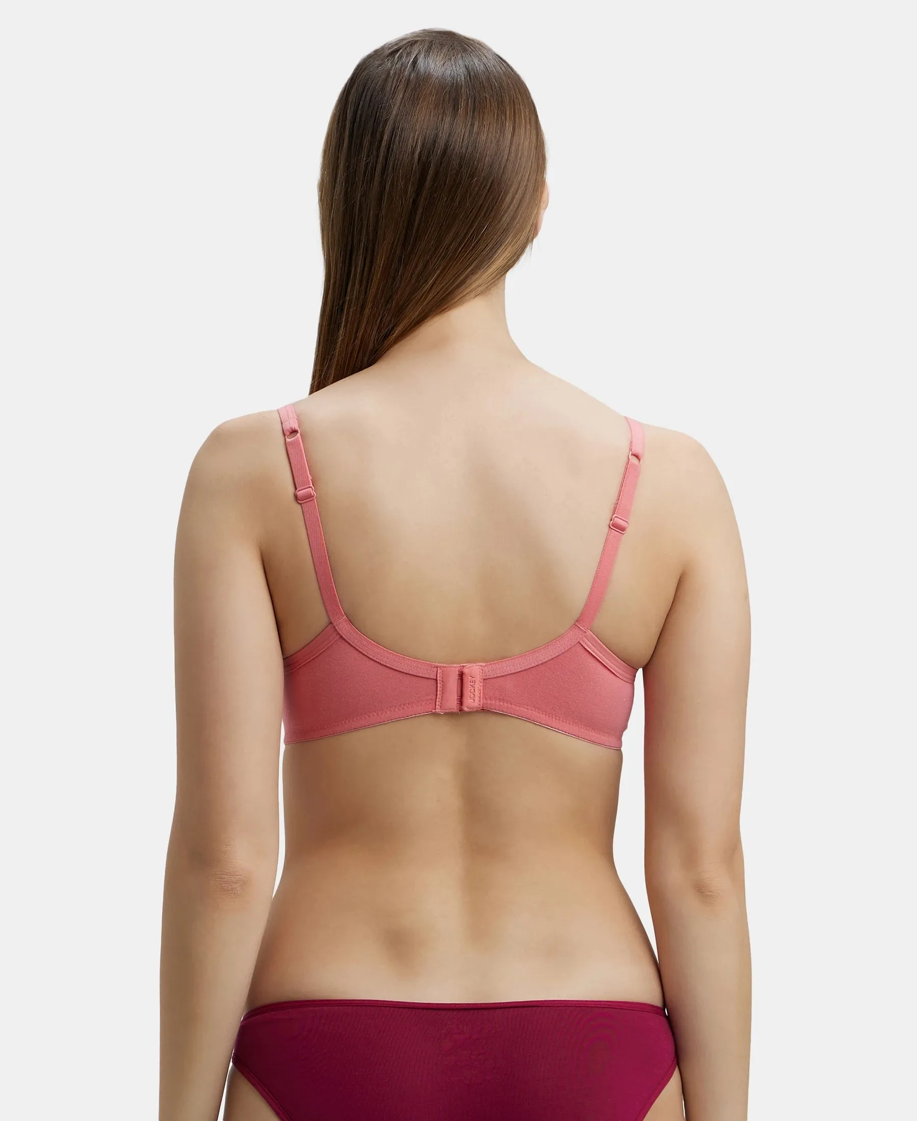 Wirefree Padded Super Combed Cotton Elastane Stretch Medium Coverage T-Shirt Bra with Lace Styling - Blush Pink