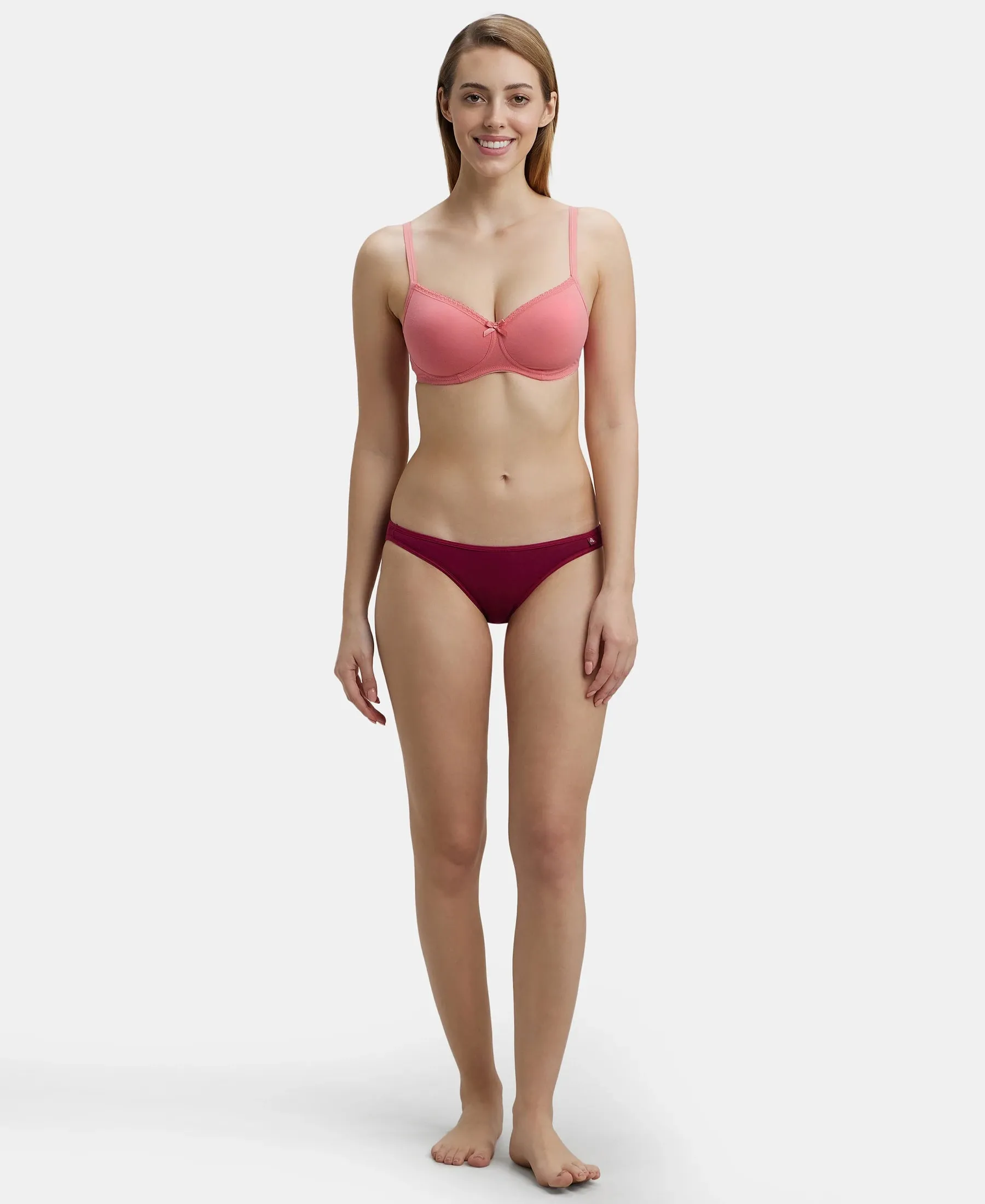 Wirefree Padded Super Combed Cotton Elastane Stretch Medium Coverage T-Shirt Bra with Lace Styling - Blush Pink