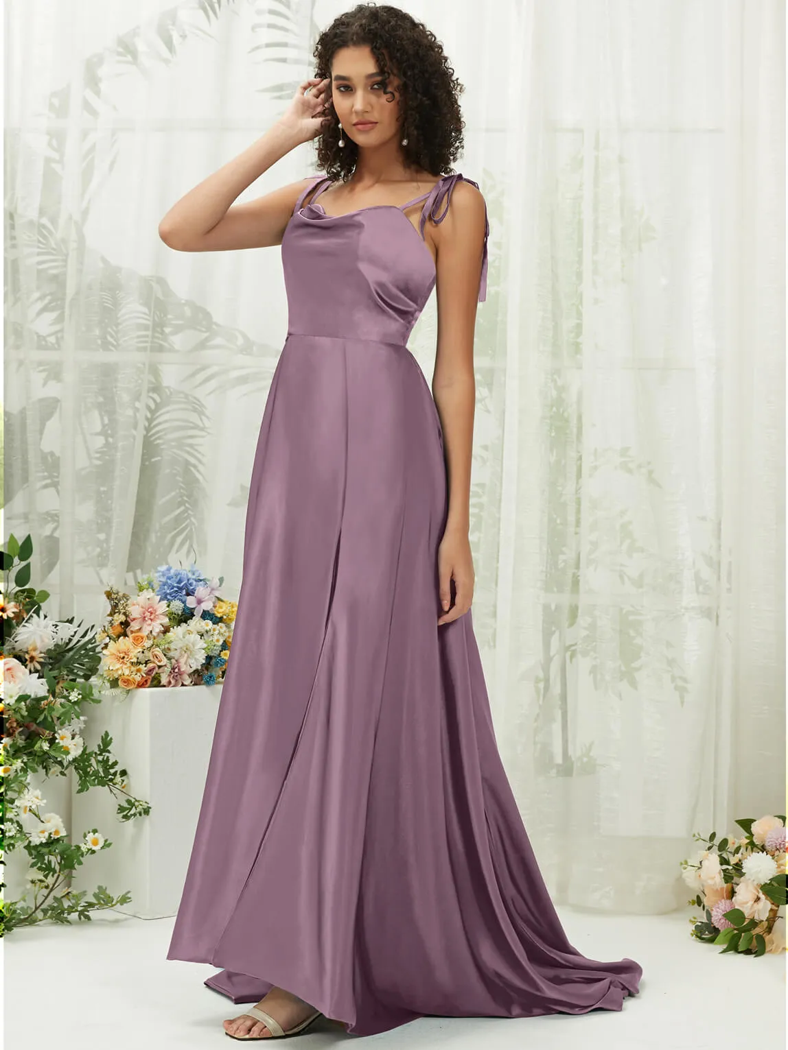 Wisteria Satin Sweetheart Adjustable Straps Formal Gown With Pocket